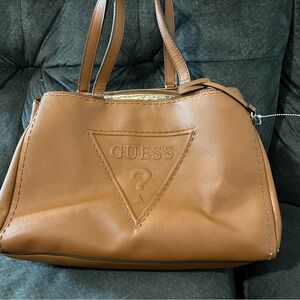 GUESS Cognac Brown Embossed Logo Tote